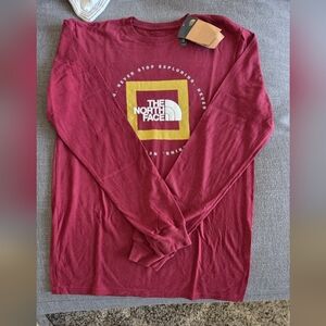 The North Face Burgundy Long Sleeve Tee with Yellow Graphic